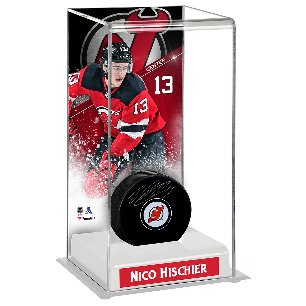 Nico Hischier New Jersey Devils Autographed Puck with Deluxe Tall Hockey Puck Case
