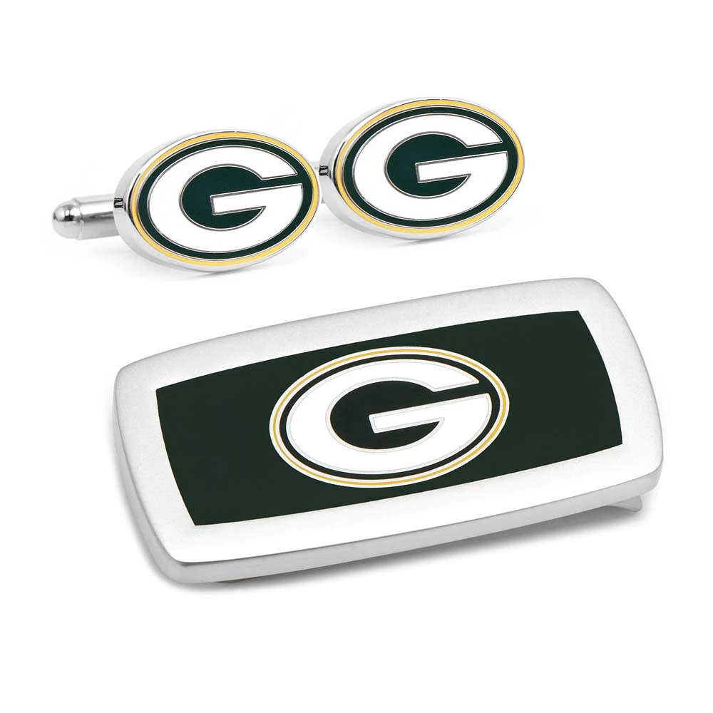 Men's Green Green Bay Packers Cufflinks and Cushion Money Clip Gift Set