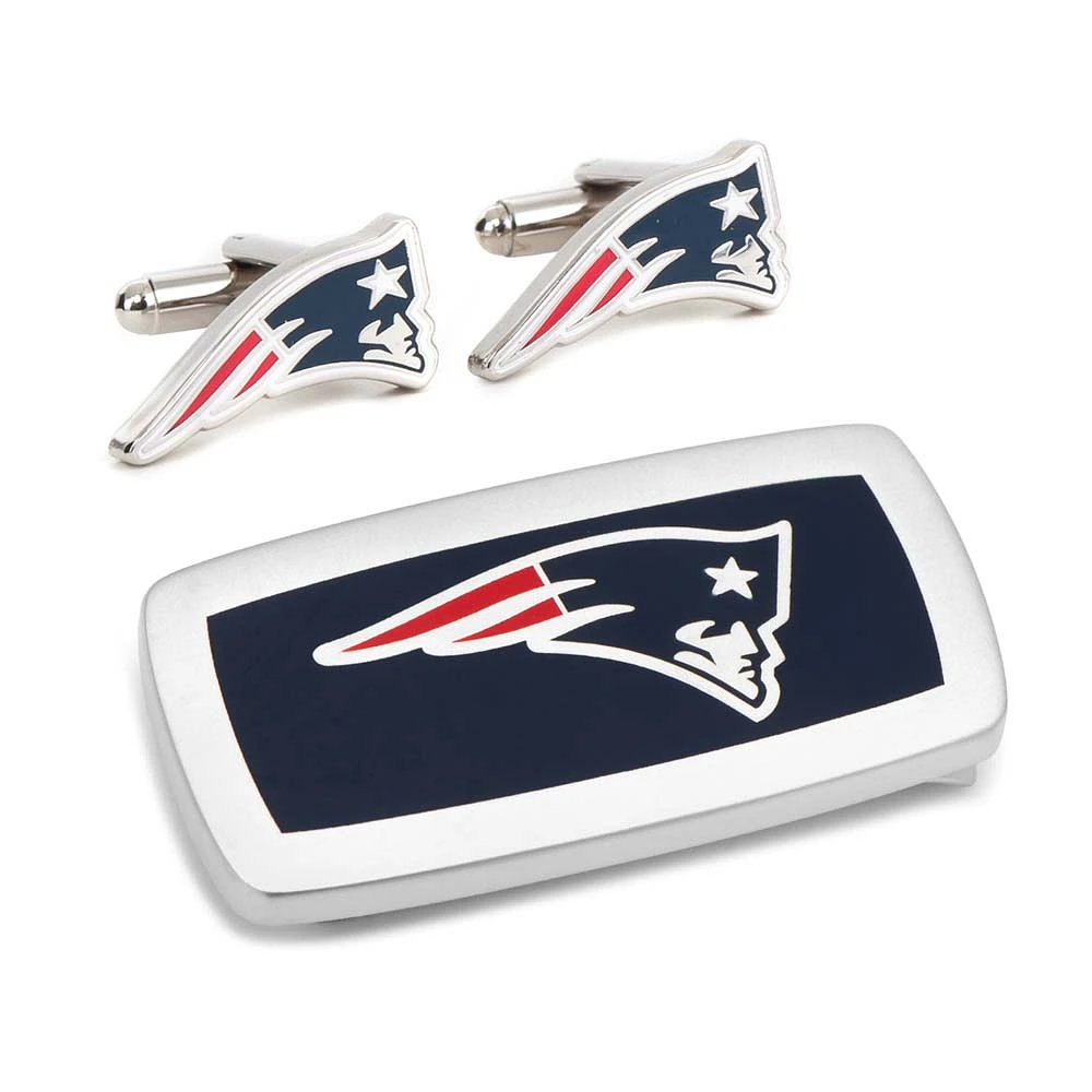 Men's Navy New England Patriots Cufflinks and Cushion Money Clip Gift Set