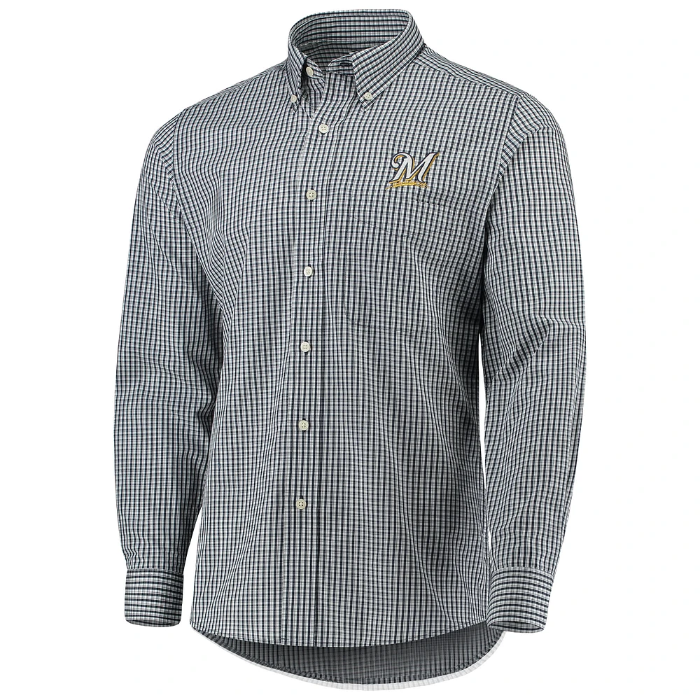 Men's Antigua Navy Milwaukee Brewers Associate Button-Down Long Sleeve Dress Shirt