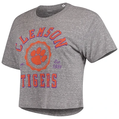 Women's Pressbox Gray Clemson Tigers Tri-Blend Bishop Knobi Crop T-Shirt