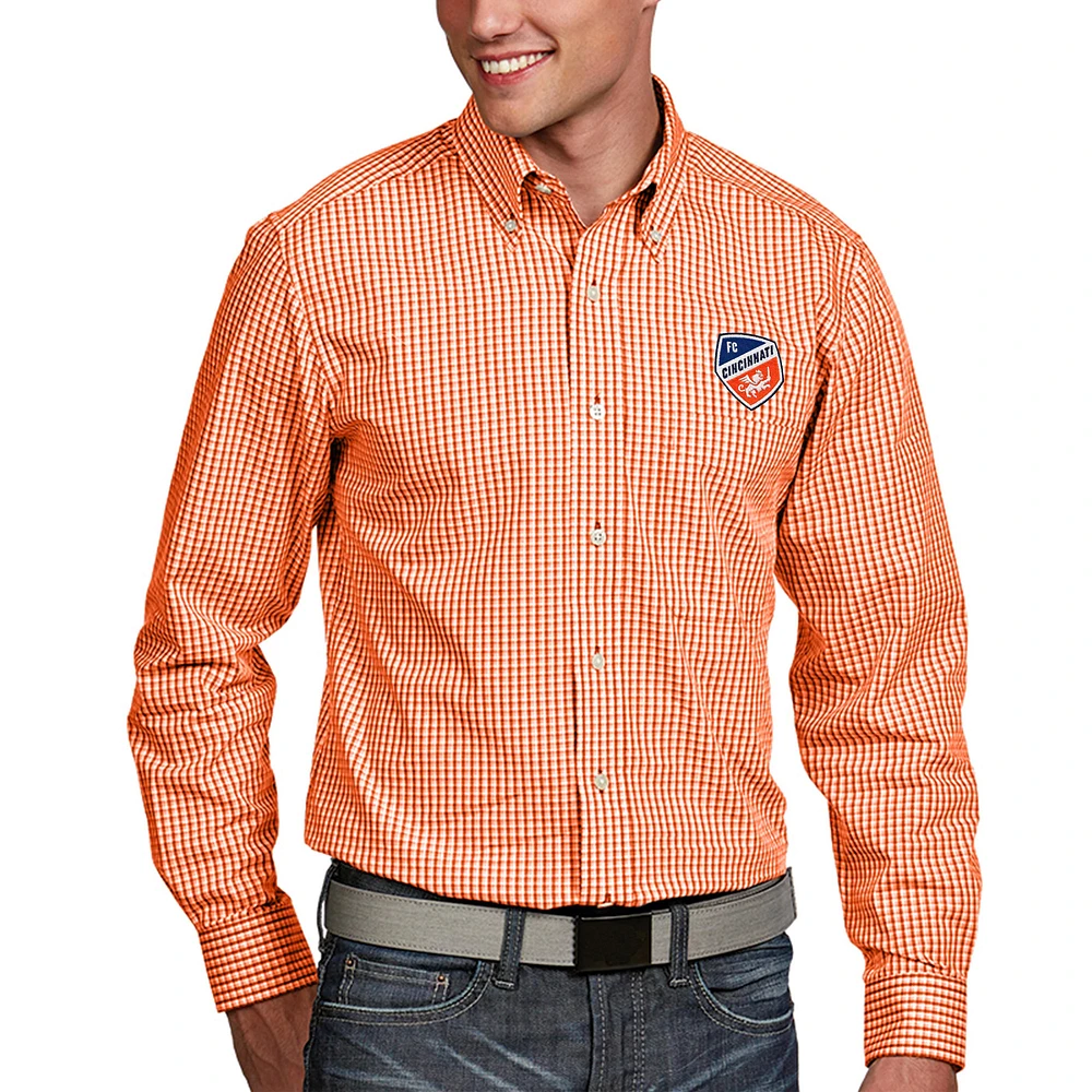 Men's Antigua Orange FC Cincinnati Associate Woven Button-Down Long Sleeve Shirt