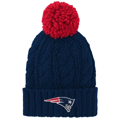 Girls Youth Navy New England Patriots Team Cable Cuffed Knit Hat with Pom