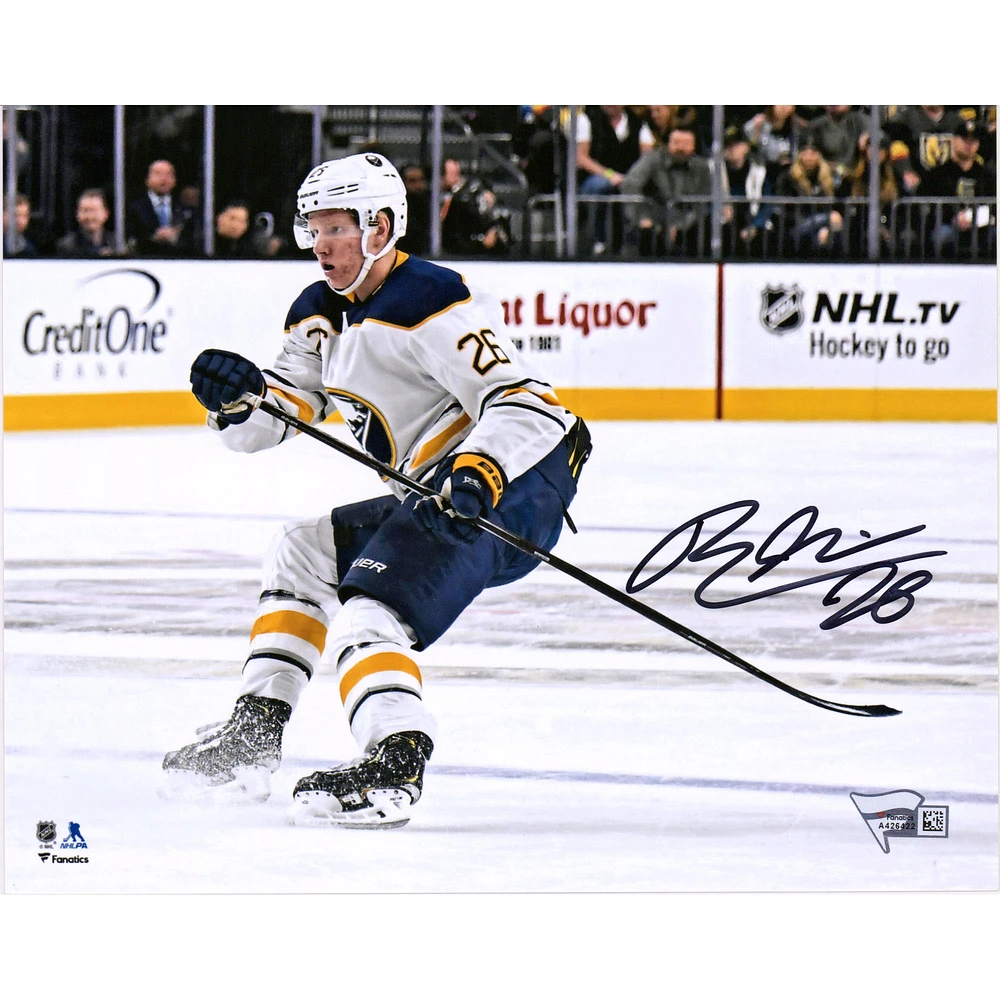 Rasmus Dahlin Buffalo Sabres Autographed 8" x 10" White Jersey Stopping Photograph