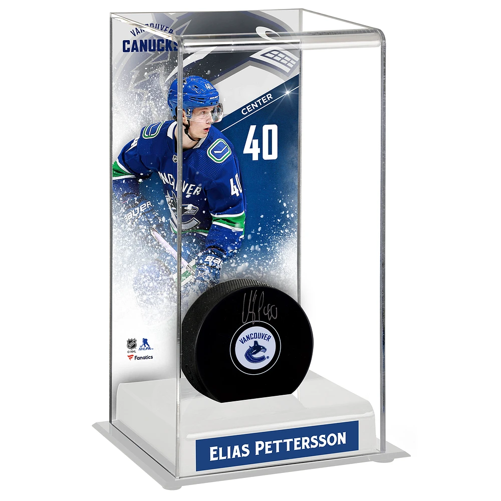 Elias Pettersson Vancouver Canucks Autographed Puck With Deluxe Tall Hockey Puck Case