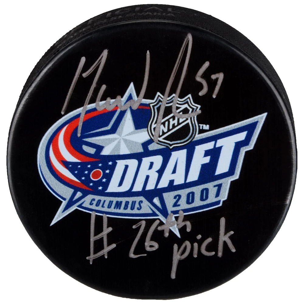 David Perron Detroit Red Wings Autographed 2007 NHL Draft Logo Hockey Puck with "#26 Pick" Inscription