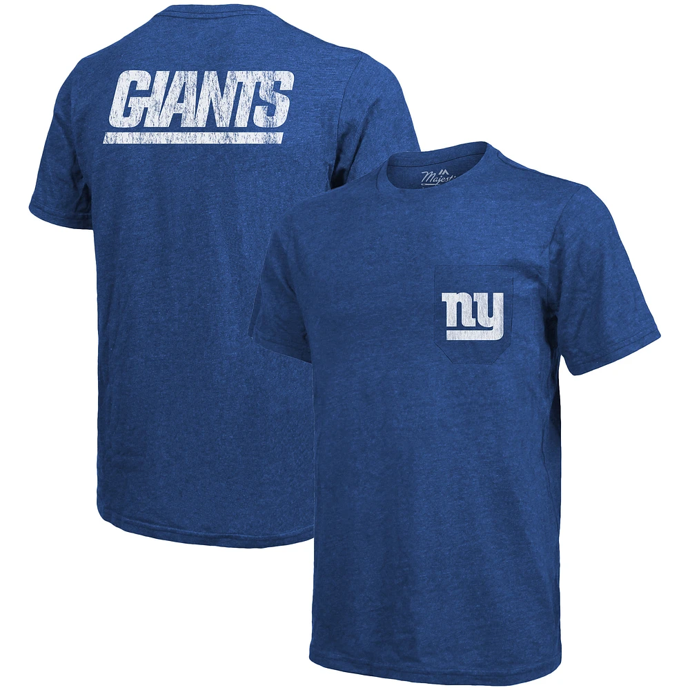 New York Giants Majestic Threads Tri-Blend Pocket T-Shirt - Heathered Royal