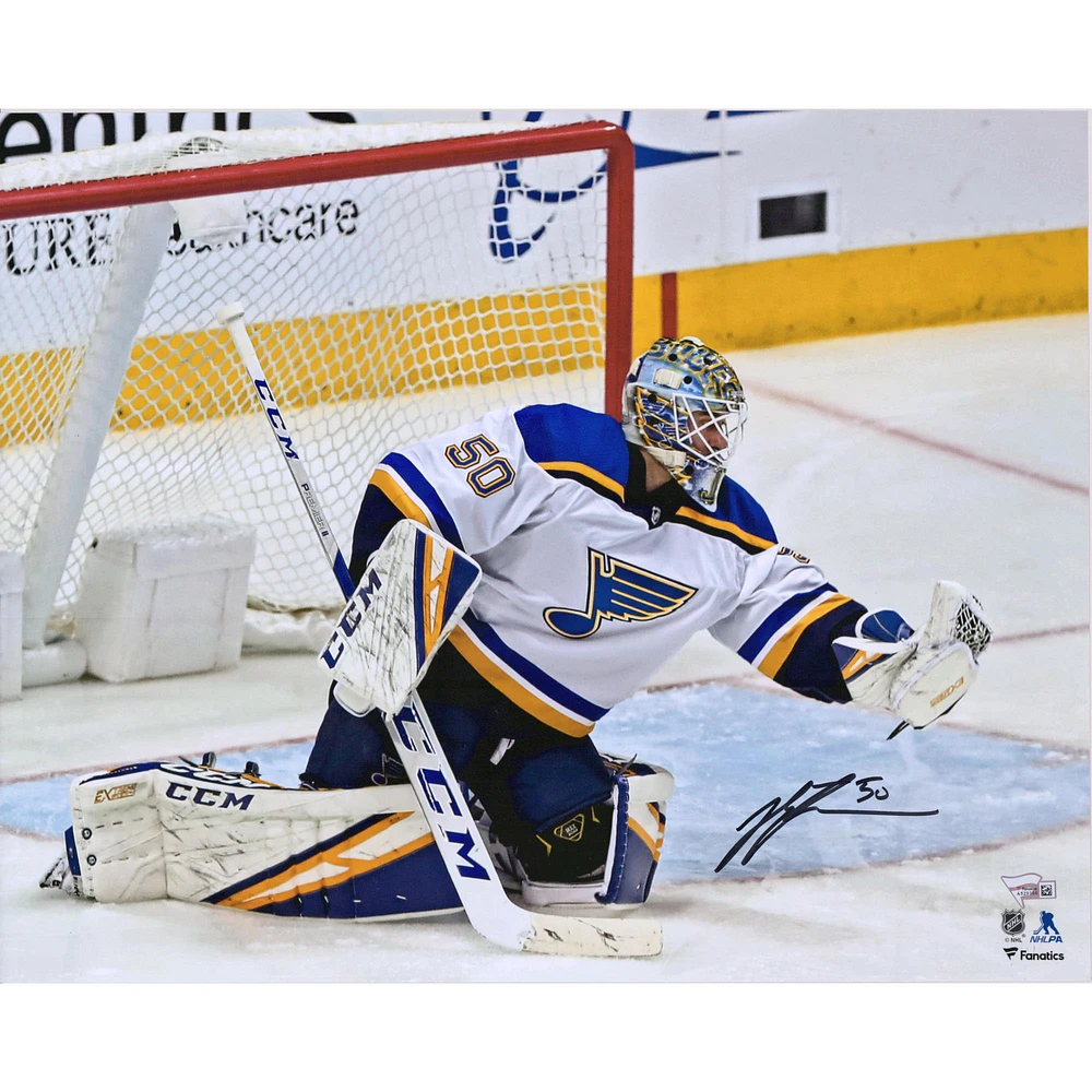 Jordan Binnington St. Louis Blues Autographed 16" x 20" Glove Save Photograph