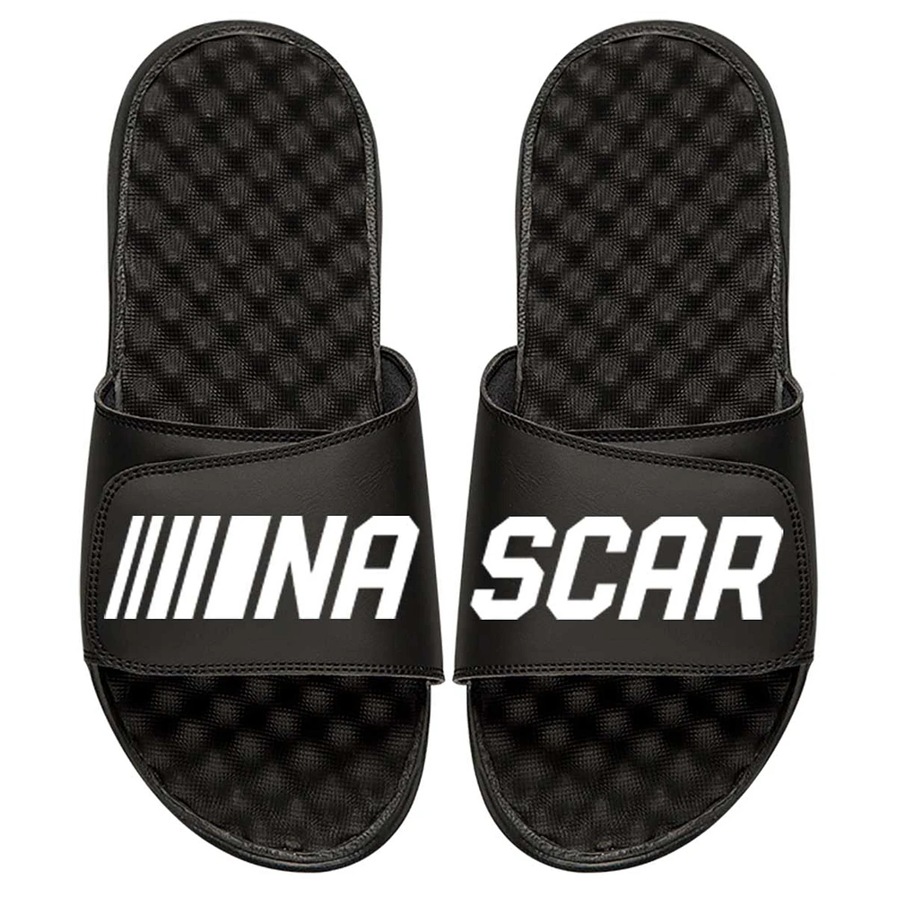 Youth ISlide Black NASCAR Split White Logo Slide Sandals