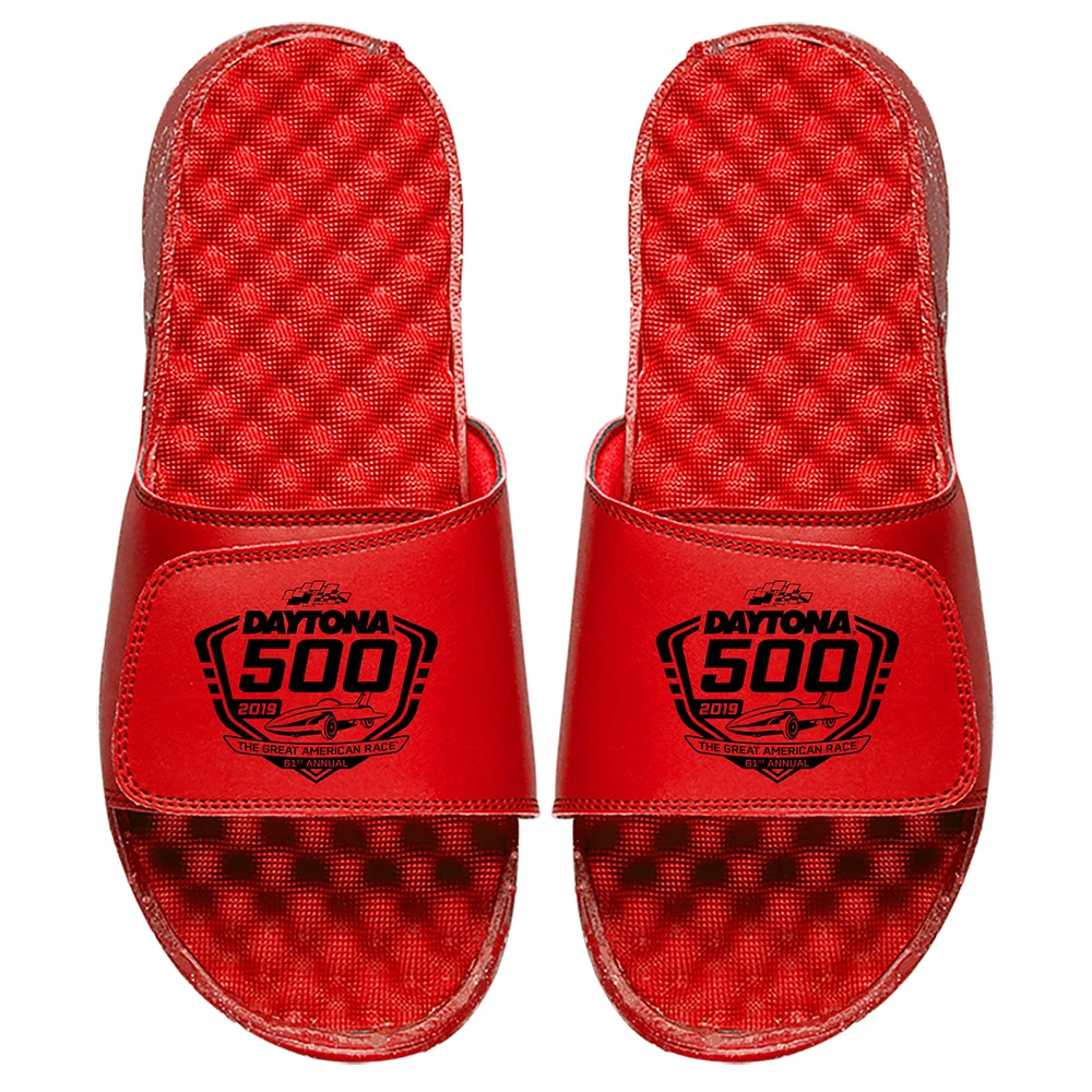 Men's ISlide Red NASCAR 2019 Daytona 500 Black Logo Slide Sandals