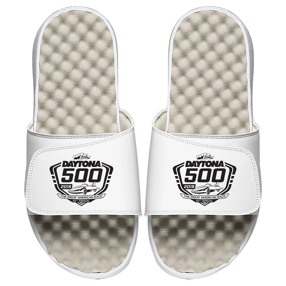 Youth ISlide White NASCAR 2019 Daytona 500 Black Logo Slide Sandals
