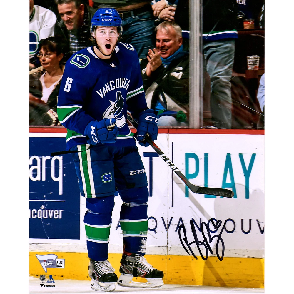 Brock Boeser Vancouver Canucks Autographed 8" x 10" Blue Jersey Celebration Photograph