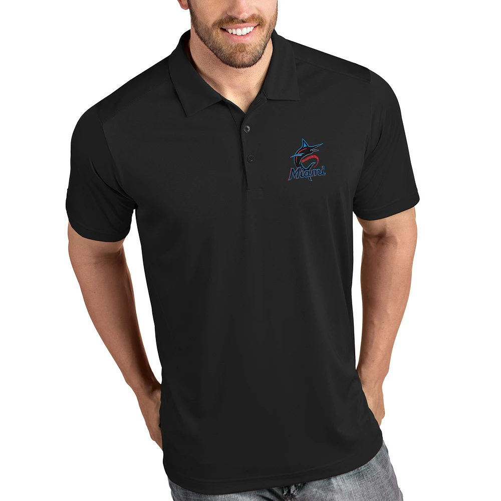 Men's Antigua Black Miami Marlins Tribute Polo