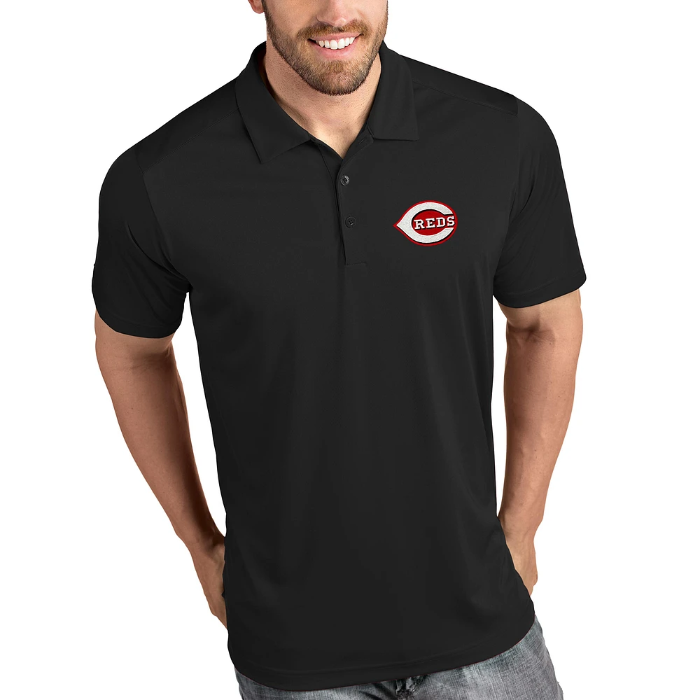 Men's Antigua Black Cincinnati Reds Tribute Polo