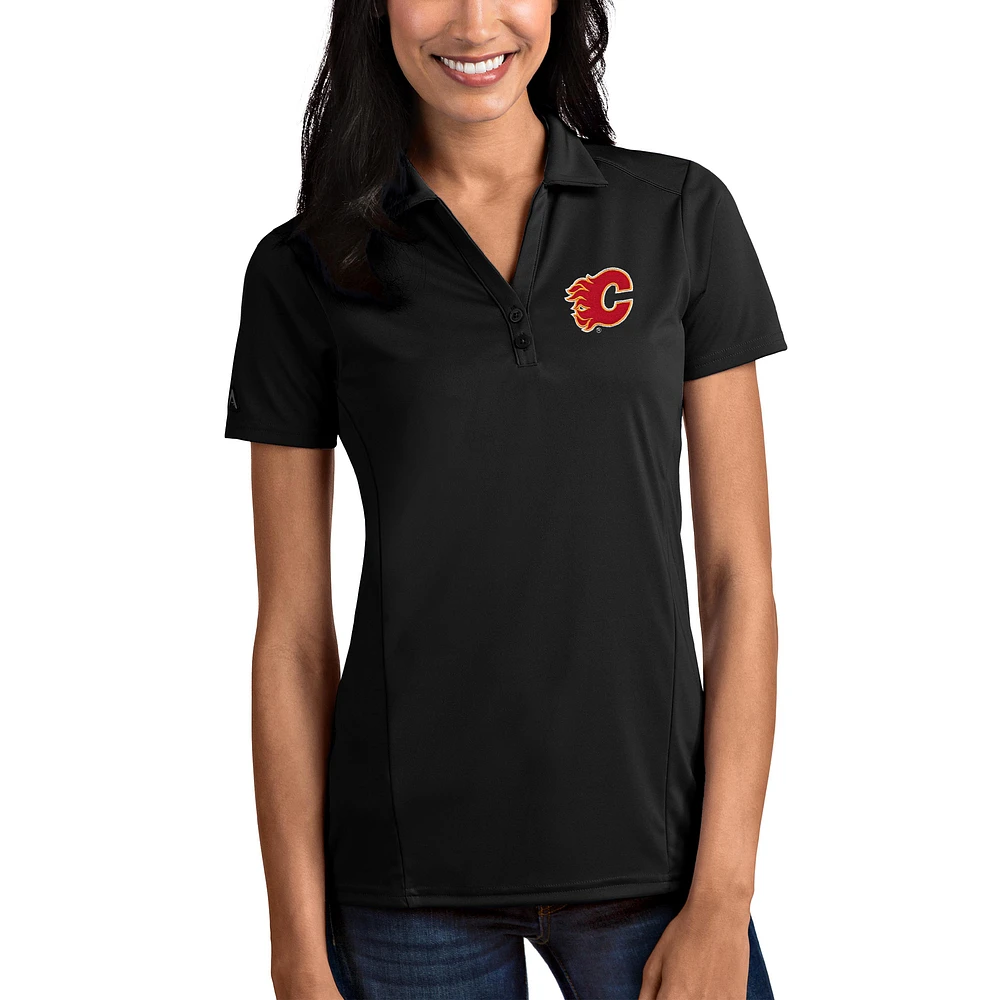 Women's Antigua Black Calgary Flames Tribute Polo