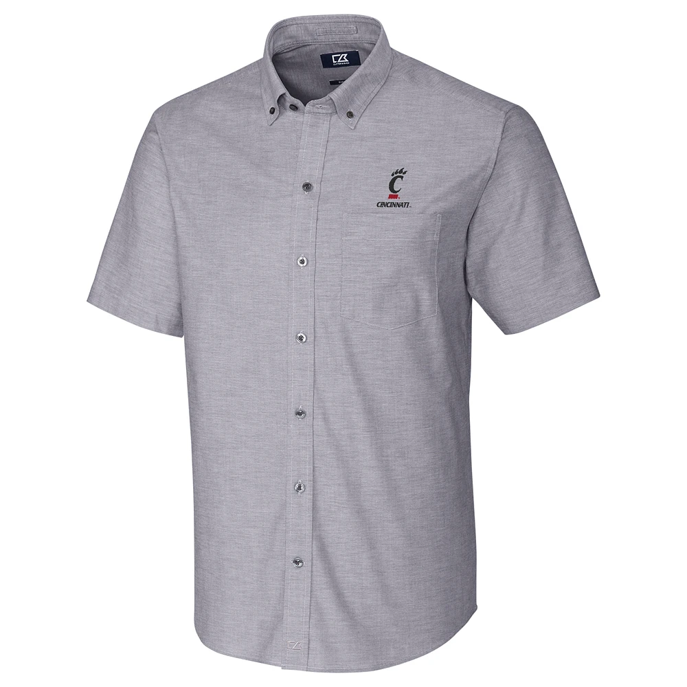 Men's Cutter & Buck Charcoal Cincinnati Bearcats Stretch Oxford Button-Down Short Sleeve Shirt