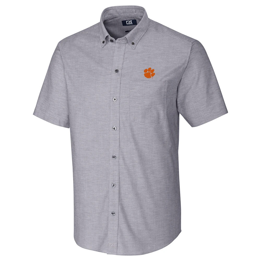 Men's Cutter & Buck Charcoal Clemson Tigers Stretch Oxford Button-Down Short Sleeve Shirt