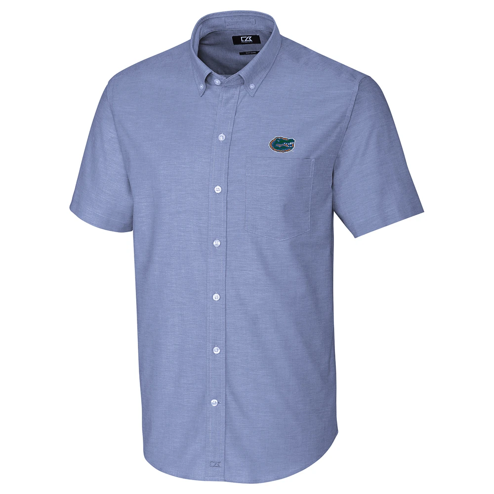 Men's Cutter & Buck Royal Florida Gators Stretch Oxford Button-Down Short Sleeve Shirt