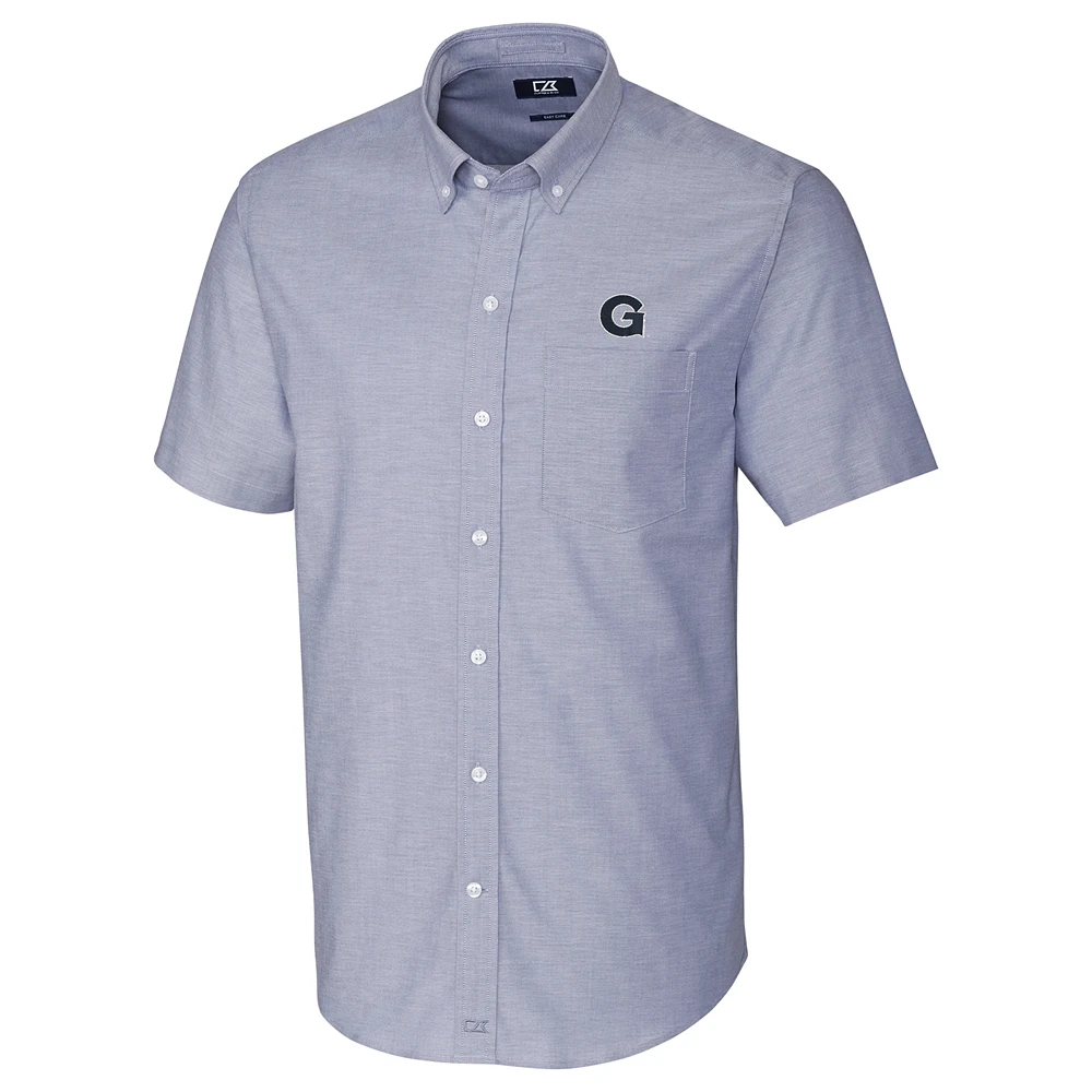 Men's Cutter & Buck Light Blue Georgetown Hoyas Stretch Oxford Button-Down Short Sleeve Shirt