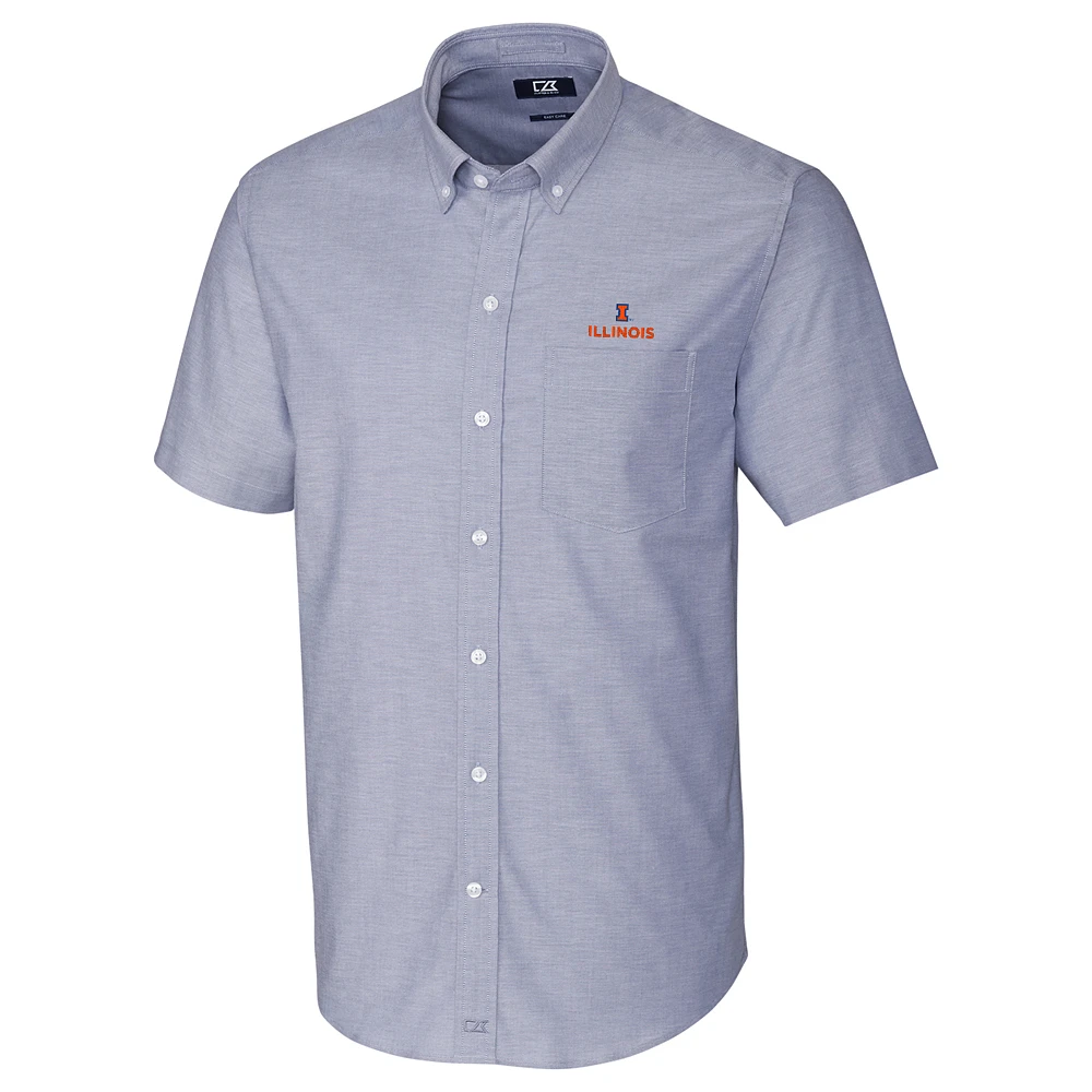 Men's Cutter & Buck Light Blue Illinois Fighting Illini Stretch Oxford Button-Down Short Sleeve Shirt