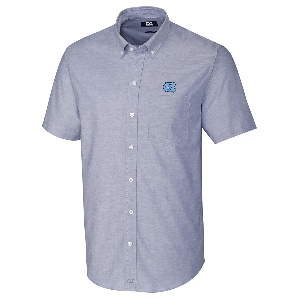 Men's Cutter & Buck Carolina Blue North Carolina Tar Heels Stretch Oxford Button-Down Short Sleeve Shirt
