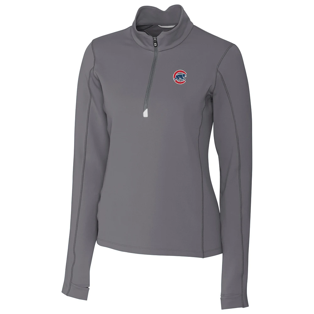 Women's Cutter & Buck Gray Chicago Cubs Traverse Half-Zip Pullover Jacket