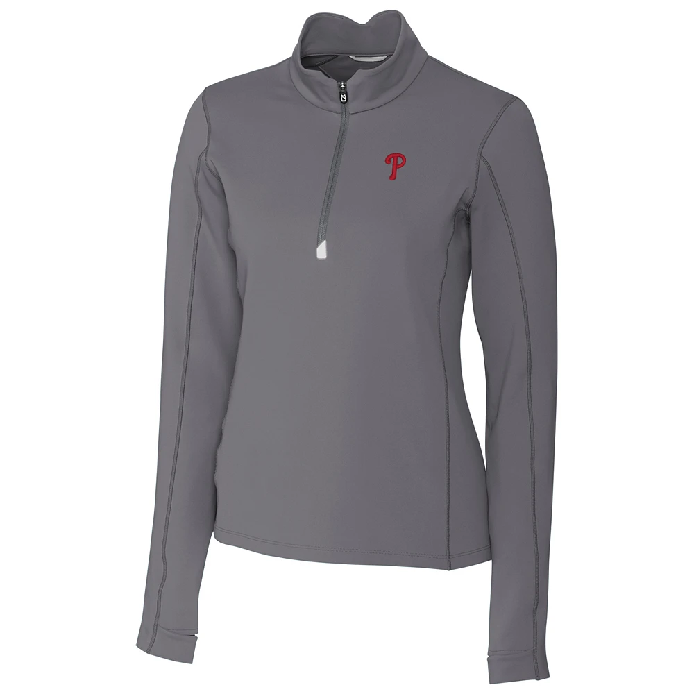 Women's Cutter & Buck Gray Philadelphia Phillies Traverse Half-Zip Pullover Jacket