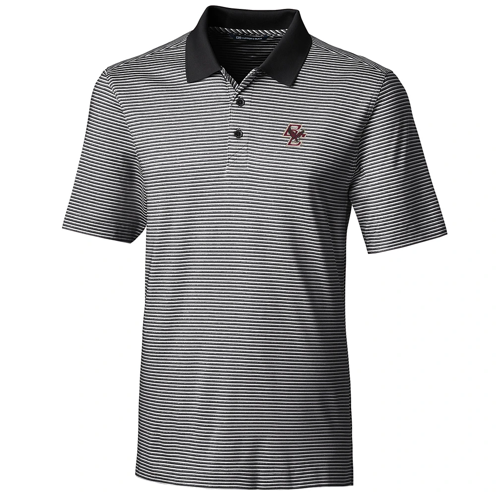 Men's Cutter & Buck Black Boston College Eagles Big & Tall Forge Tonal Stripe Polo