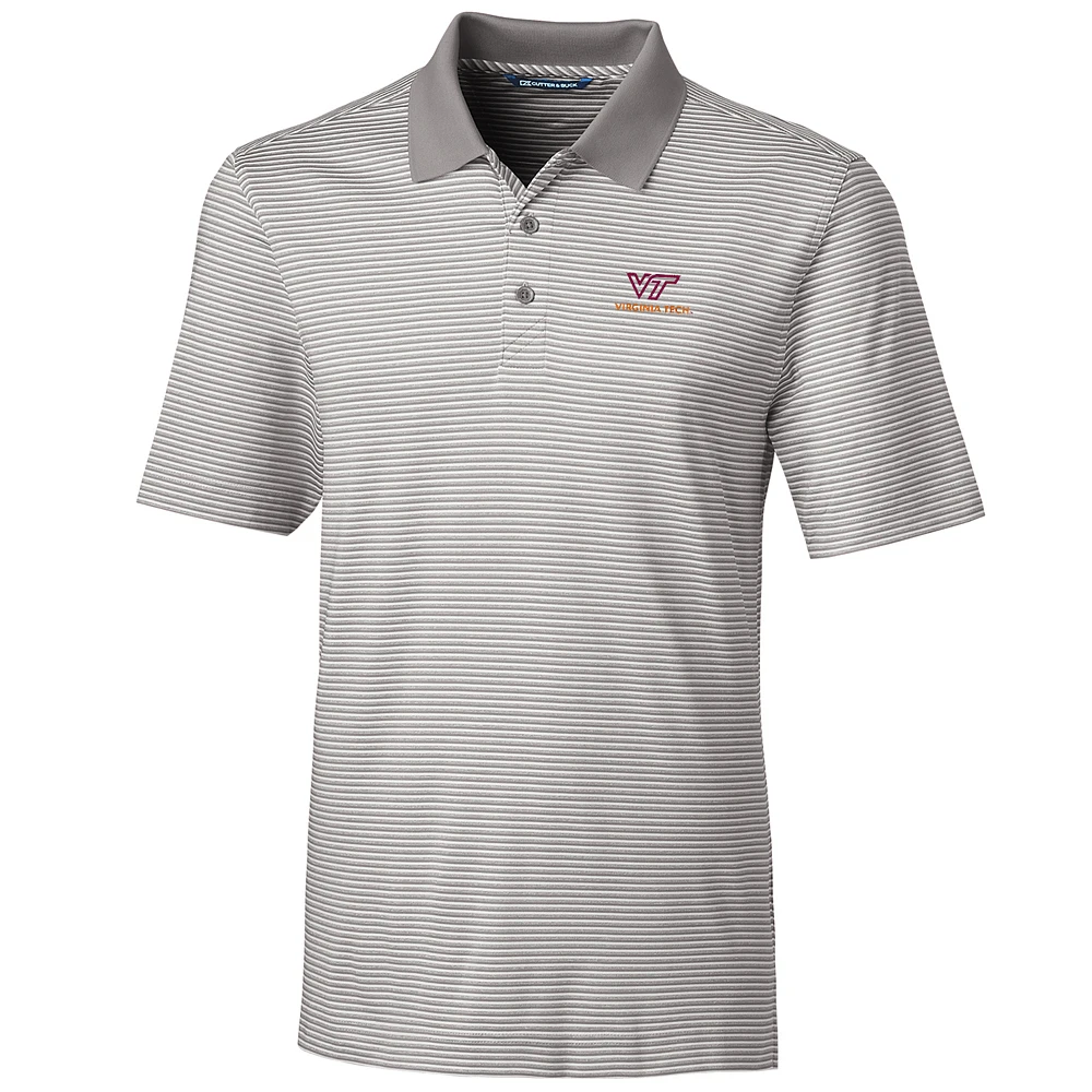 Men's Cutter & Buck Gray Virginia Tech Hokies Big & Tall Forge Tonal Stripe Polo