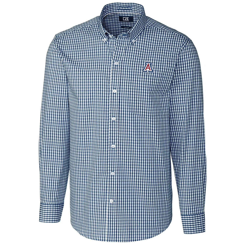 Men's Cutter & Buck Navy Arizona Wildcats Big Tall Stretch Gingham Long Sleeve Button Down Shirt