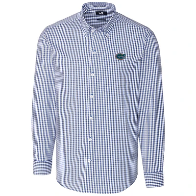 Men's Cutter & Buck Royal Florida Gators Big Tall Stretch Gingham Long Sleeve Button Down Shirt