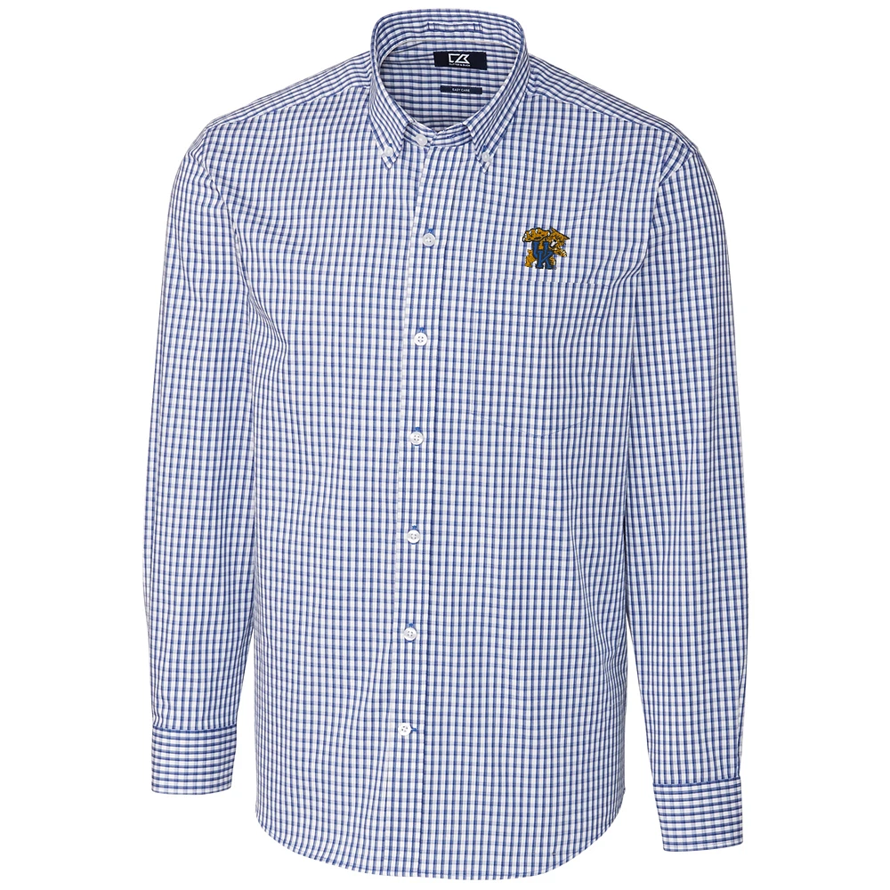 Men's Cutter & Buck Royal Kentucky Wildcats Big Tall Stretch Gingham Long Sleeve Button Down Shirt