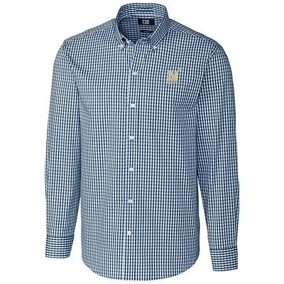 Men's Cutter & Buck Navy Midshipmen Big Tall Stretch Gingham Long Sleeve Button Down Shirt