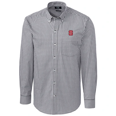 Men's Cutter & Buck Charcoal NC State Wolfpack Big Tall Stretch Gingham Long Sleeve Button Down Shirt