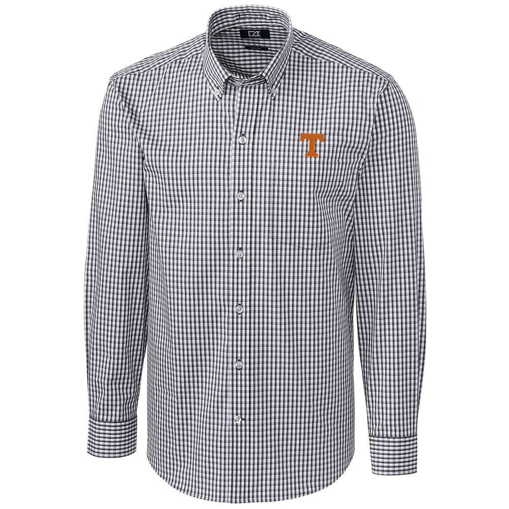 Men's Cutter & Buck Charcoal Tennessee Volunteers Big Tall Stretch Gingham Long Sleeve Button Down Shirt