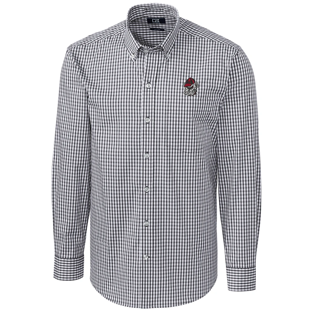 Men's Cutter & Buck Charcoal Georgia Bulldogs Big Tall Stretch Gingham Long Sleeve Button Down Shirt