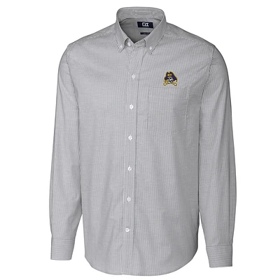 Men's Cutter & Buck Charcoal ECU Pirates Big Tall Stretch Oxford Stripe Long Sleeve Button Down Shirt
