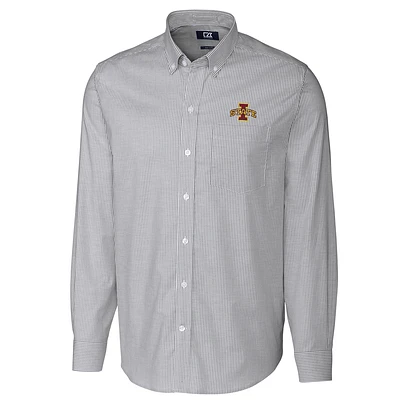 Men's Cutter & Buck Charcoal Iowa State Cyclones Big Tall Stretch Oxford Stripe Long Sleeve Button Down Shirt