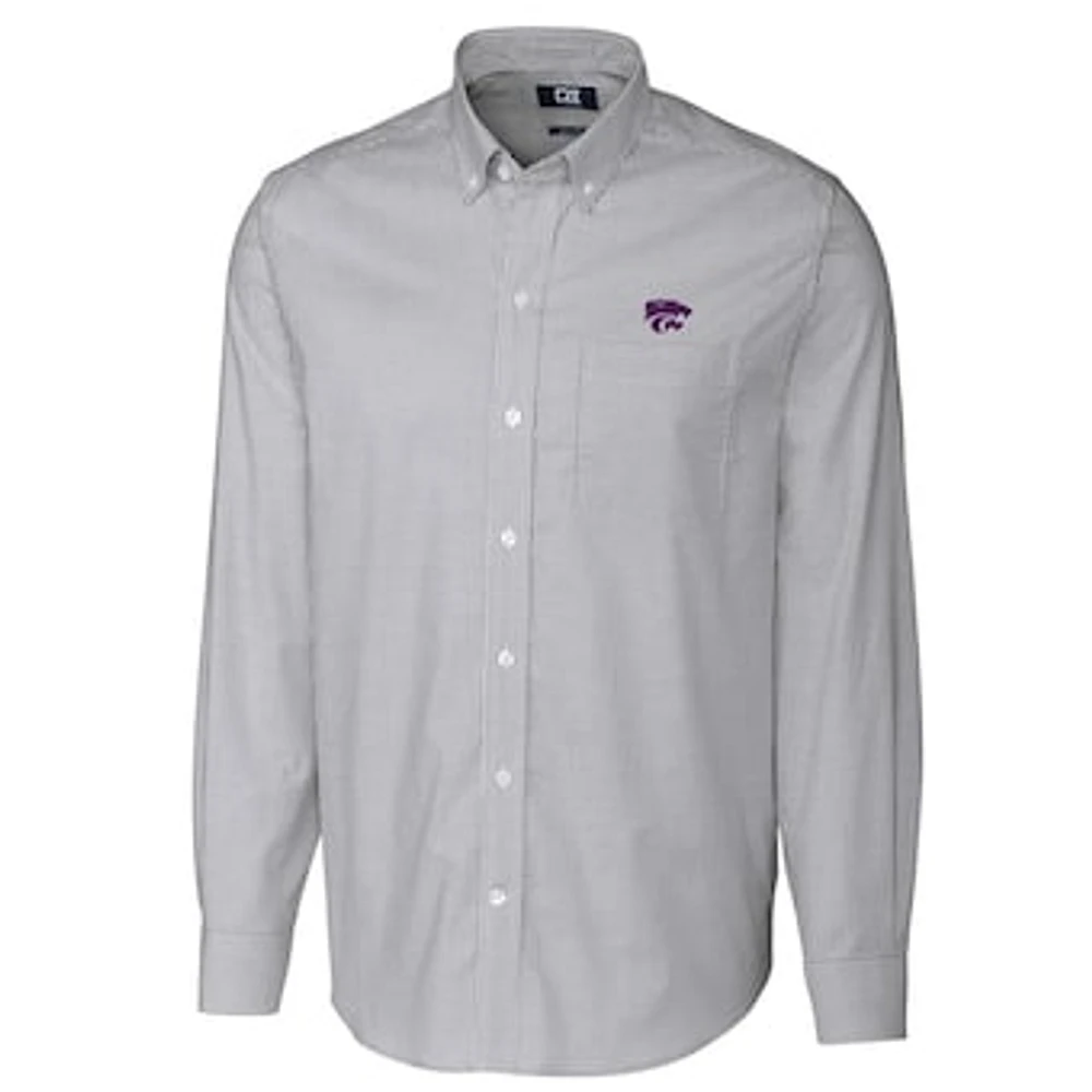 Men's Cutter & Buck Charcoal Kansas State Wildcats Big Tall Stretch Oxford Stripe Long Sleeve Button Down Shirt