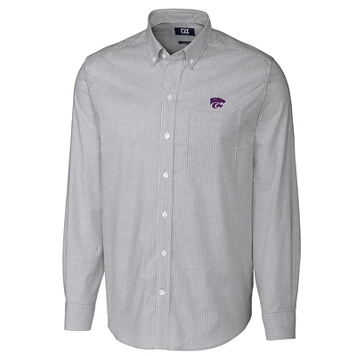 Men's Cutter & Buck Charcoal Kansas State Wildcats Big Tall Stretch Oxford Stripe Long Sleeve Button Down Shirt