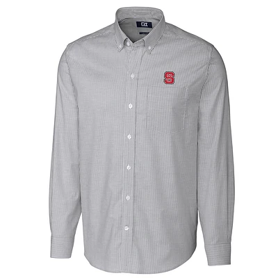 Men's Cutter & Buck Charcoal NC State Wolfpack Big & Tall Stretch Oxford Stripe Long Sleeve Button Down Shirt