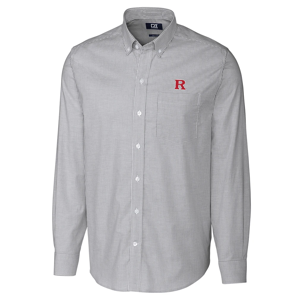 Men's Cutter & Buck Charcoal Rutgers Scarlet Knights Big Tall Stretch Oxford Stripe Long Sleeve Button Down Shirt