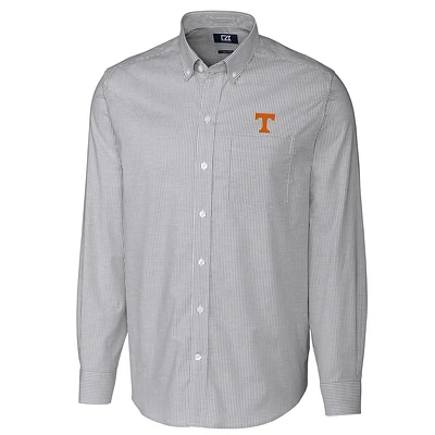 Men's Cutter & Buck Charcoal Tennessee Volunteers Big & Tall Stretch Oxford Stripe Long Sleeve Button Down Shirt