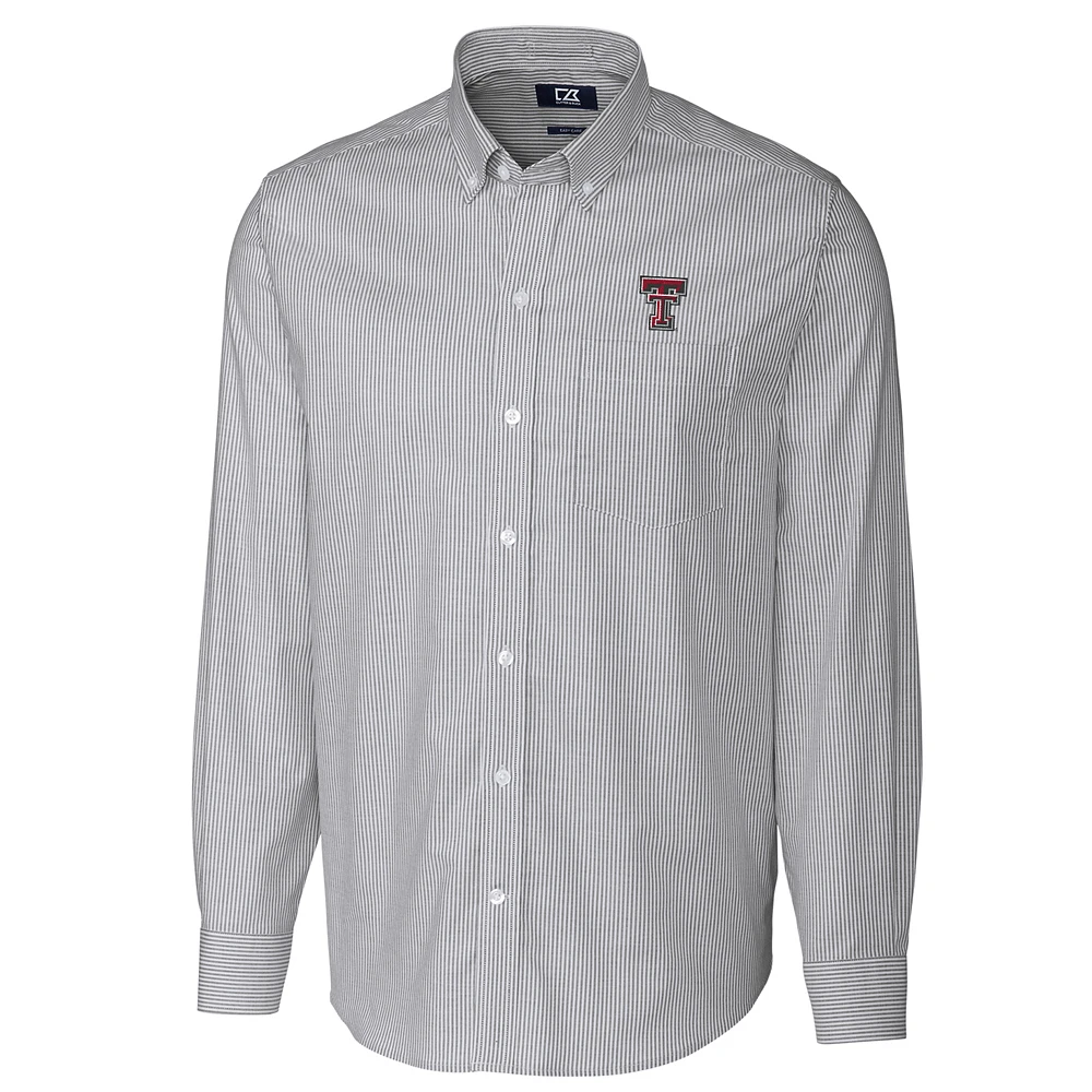 Men's Cutter & Buck Charcoal Texas Tech Red Raiders Big & Tall Stretch Oxford Stripe Long Sleeve Button Down Shirt