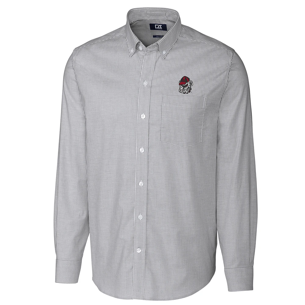 Men's Cutter & Buck Charcoal Georgia Bulldogs Big Tall Stretch Oxford Stripe Long Sleeve Button Down Shirt
