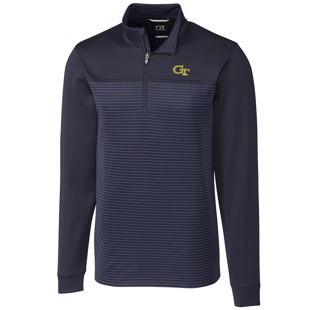 Men's Cutter & Buck Navy Georgia Tech Yellow Jackets Big & Tall Traverse Stripe Half-Zip Pullover Jacket