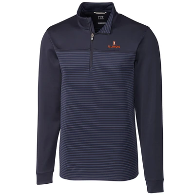 Men's Cutter & Buck Navy Illinois Fighting Illini Big Tall Traverse Stripe Half-Zip Pullover Jacket