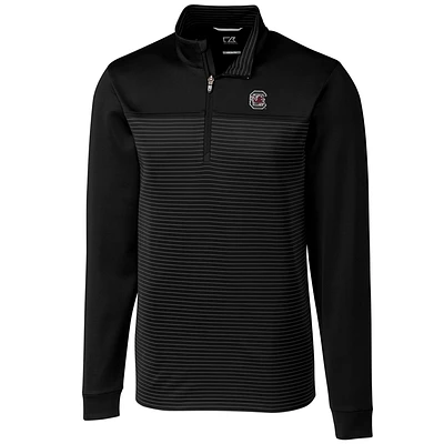 Men's Cutter & Buck Black South Carolina Gamecocks Big Tall Traverse Stripe Half-Zip Pullover Jacket