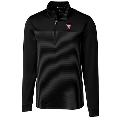 Men's Cutter & Buck Black Texas Tech Red Raiders Big & Tall Traverse Stripe Half-Zip Pullover Jacket