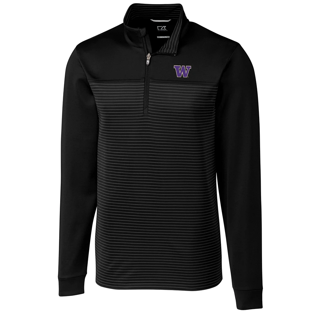 Men's Cutter & Buck Black Washington Huskies Big Tall Traverse Stripe Half-Zip Pullover Jacket